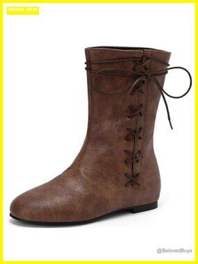 Vintage Flats Short Lace Up Medieval Pirate Boot Costume Victorian Ankle Boots